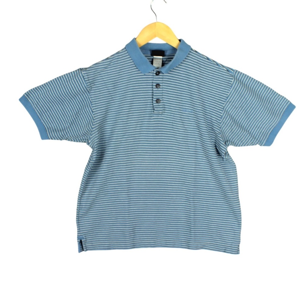 Patagonia Men Size S Blue Striped Organic Cotton Short Sleeve Polo Shirt Vtg
